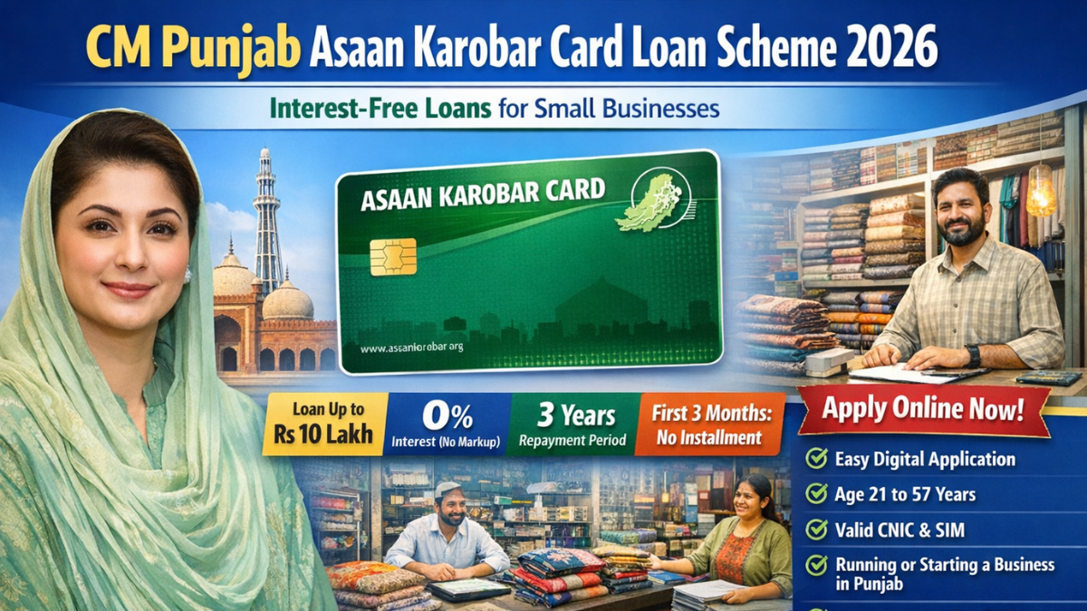 Maryam Nawaz promoting CM Punjab Asaan Karobar Card Loan Scheme 2026 with Rs 10 lakh interest-free loan details for small businesses in Punjab.