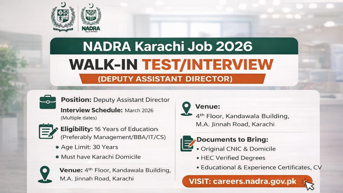 NADRA Karachi Job 2026 – Walk-In Test & Interview Schedule, Eligibility