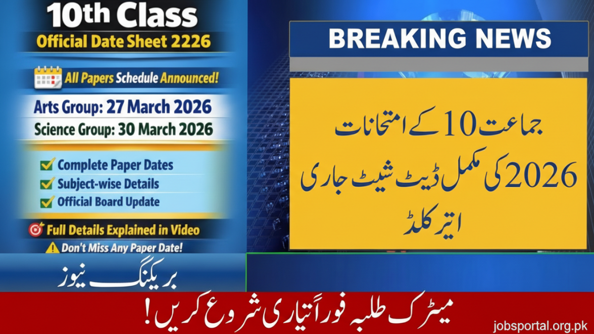 Punjab Class 10 Date Sheet 2026 Official Announcement with Arts and Science Group Exam Schedule