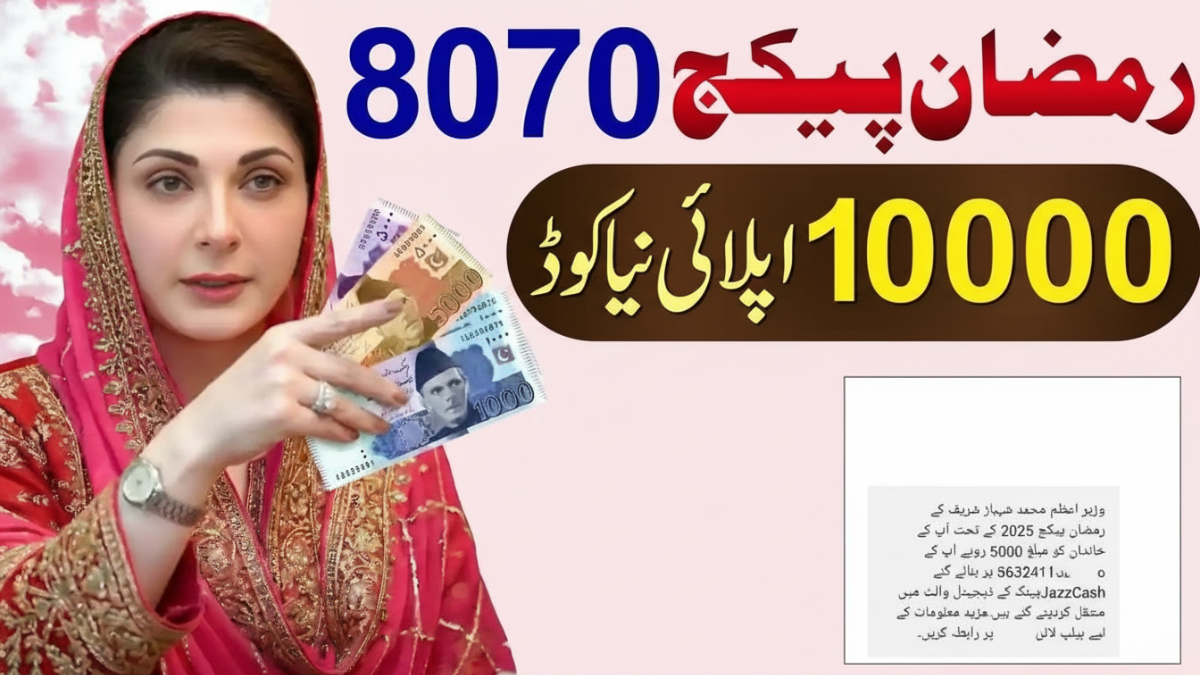 8070 Ramzan Package 2026 registration announcement showing Rs 10,000 financial assistance for eligible families in Pakistan during Ramadan