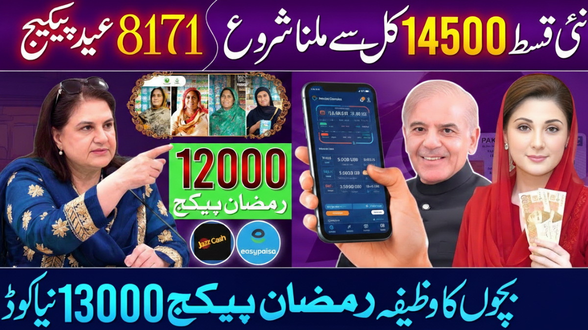 8171 New Update 2026 infographic showing BISP payment increase to Rs 14500 and Ramzan relief package details.
