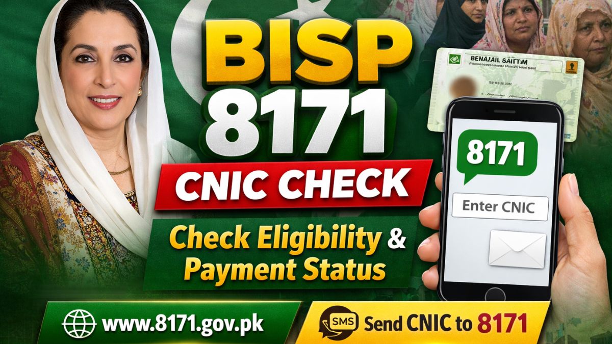 BISP 8171 CNIC Check Online portal showing eligibility and payment status verification for Benazir Income Support Programme in Pakistan.